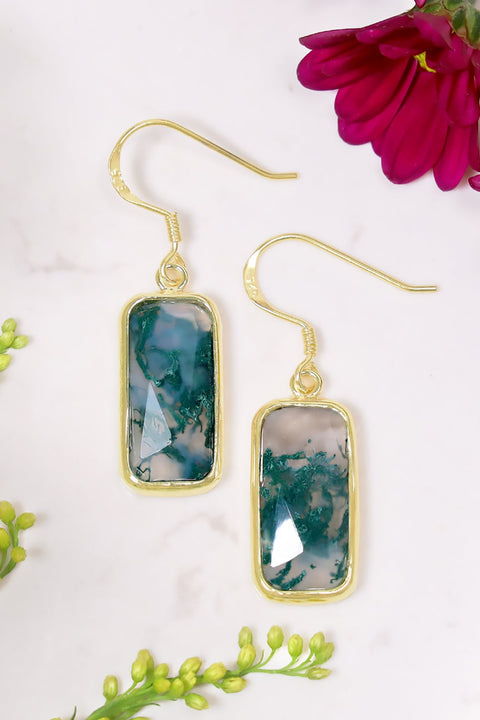 Moss Agate Rectangle Earrings - GF