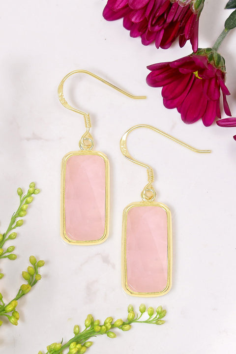 Rose Quartz Rectangle Earrings - GF