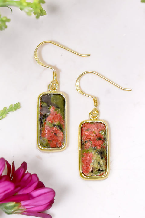 Unakite Rectangle Earrings - GF