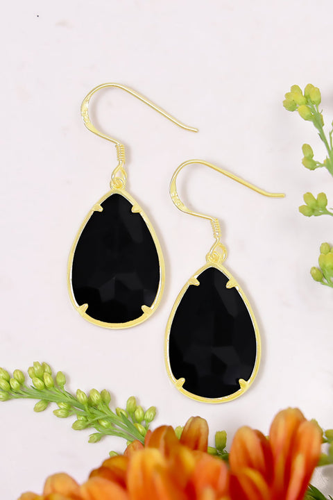 Black Onyx Pear Cut Earrings - GF