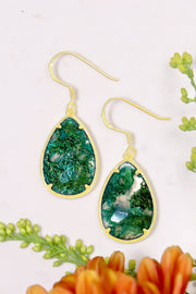 Moss Agate Pear Cut Earrings - GF