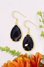 Black Sardonyx Pear Cut Earrings - GF