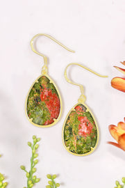 Unakite Pear Cut Earrings - GF