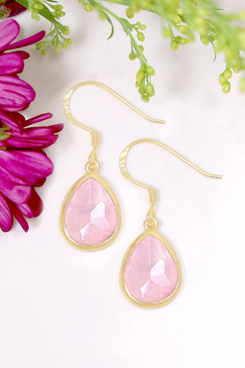 Rose Quartz Teardrop Earrings - GF