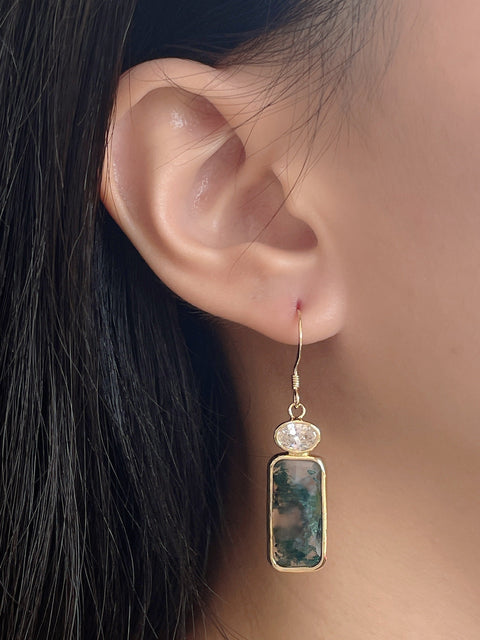 Moss Agate Drop Earrings - GF