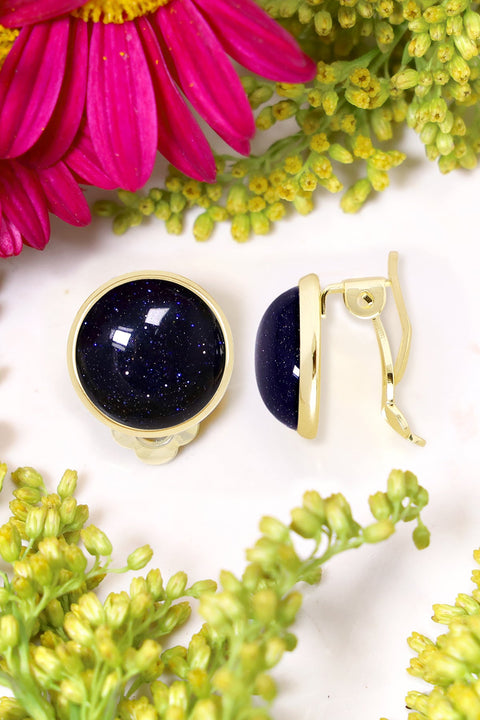 Blue Sandstone Clip On Earrings In Gold - GF