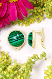 Malachite Clip On Earrings In Gold - GF