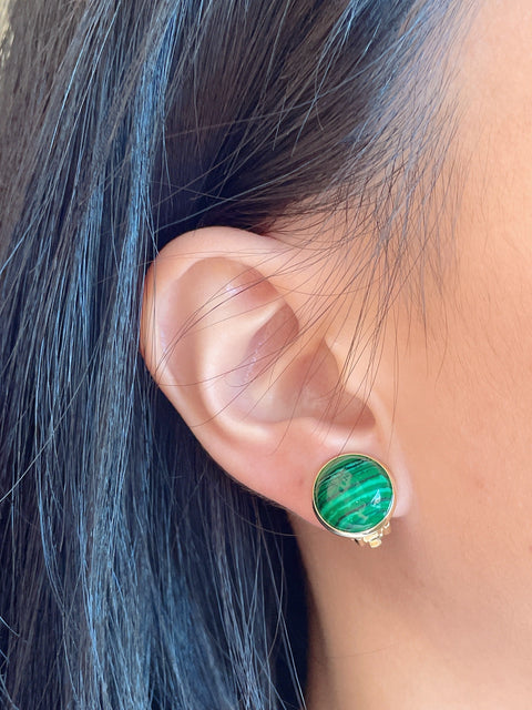 Malachite Clip On Earrings In Gold - GF