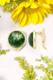 Moss Agate Clip On Earrings In Gold - GF