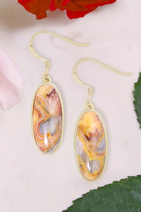 Crazy Lace Agate Oval Drop Earrings - GF