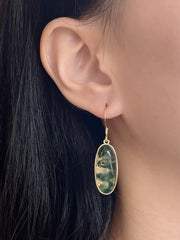 Moss Agate Oval Drop Earrings - GF