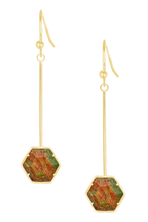 Unakite Pendulum Drop Earrings - GF