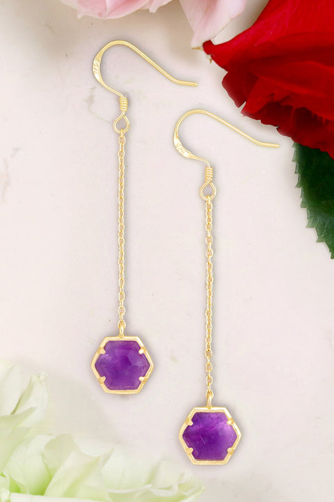 Amethyst Pendulum Drop Earrings - GF