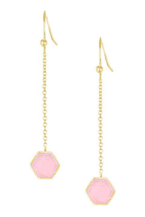 Rose Quartz Pendulum Drop Earrings - GF