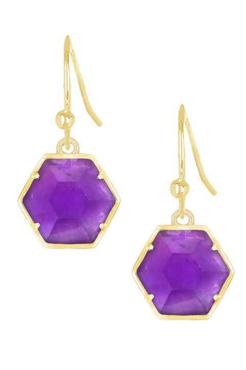 Amethyst Hexagon Drop Earrings - GF