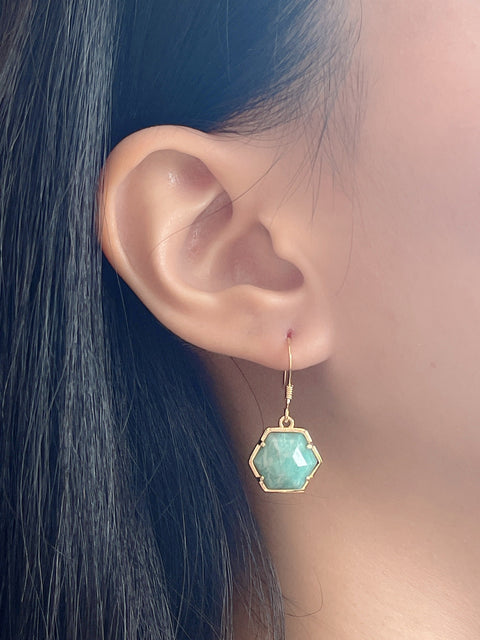 Amazonite Hexagon Drop Earrings - GF