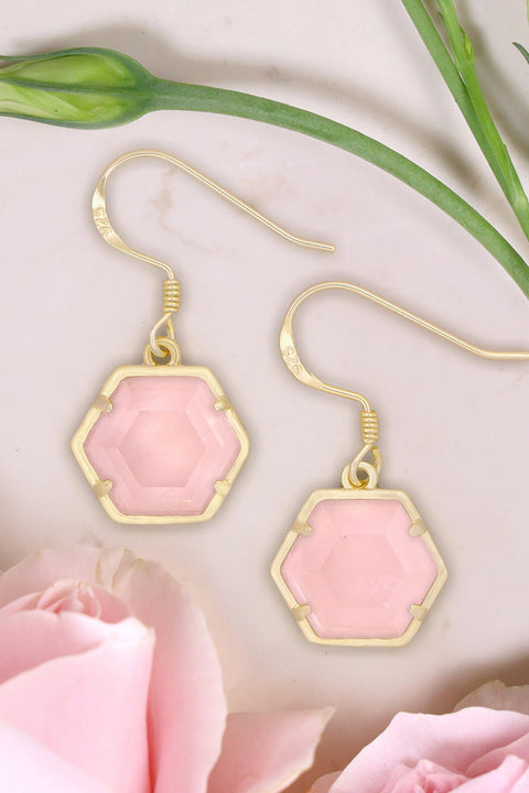 Rose Quartz Hexagon Drop Earrings - GF