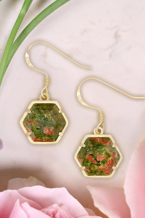 Unakite Hexagon Drop Earrings - GF