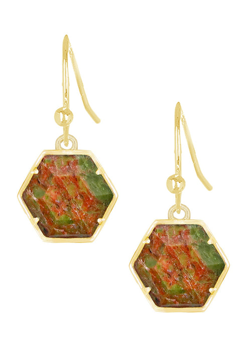 Unakite Hexagon Drop Earrings - GF