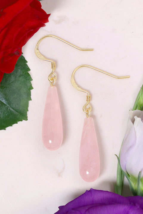 14k Vermeil & Rose Quartz Drop Earrings - VM