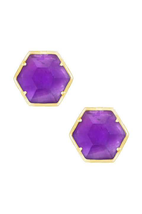 Amethyst Hexagon Post Earrings - GF