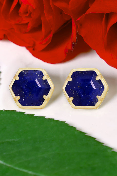 Lapis Hexagon Post Earrings - GF