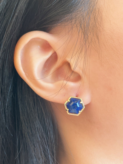 Lapis Hexagon Post Earrings - GF