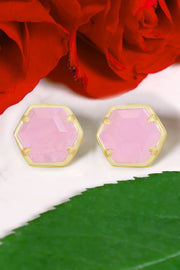 Rose Quartz Hexagon Post Earrings - GF