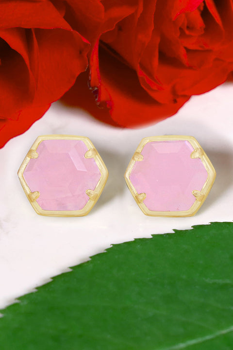 Rose Quartz Hexagon Post Earrings - GF