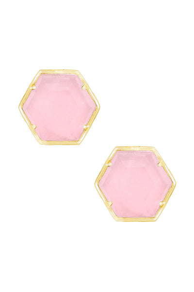 Rose Quartz Hexagon Post Earrings - GF