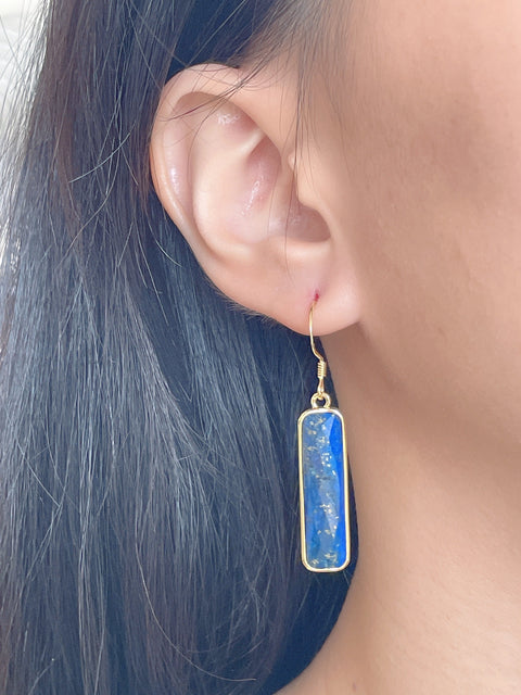 Lapis Rectangle Drop Earrings - GF