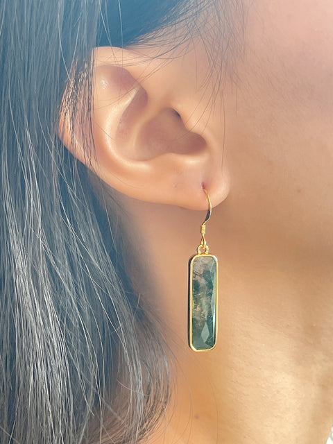 Moss Agate Rectangle Drop Earrings - GF