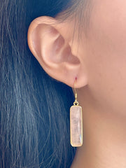 Rose Quartz Rectangle Drop Earrings - GF