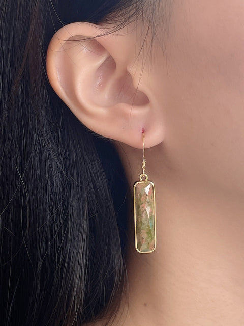 Unakite Rectangle Drop Earrings - GF