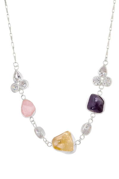 Amethyst & Rose Quartz & Citrine Station Necklace - SF