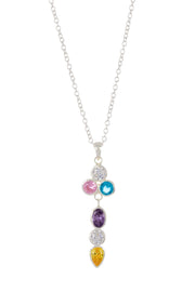 Sterling Silver & Mixed CZ Pendulum Pendant Necklace - SS