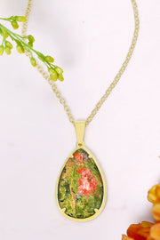 Unakite Pear Cut Pendant Necklace - GF