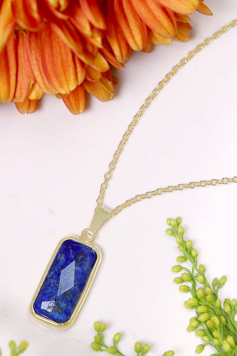 Lapis Rectangle Pendant Necklace - GF