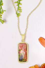 Unakite Rectangle Pendant Necklace - GF