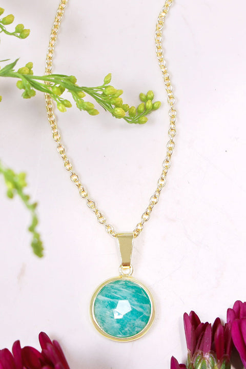 Amazonite Round Pendant Necklace - GF