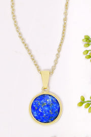 Lapis Round Pendant Necklace - GF