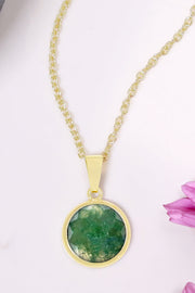 Moss Agate Round Pendant Necklace - GF