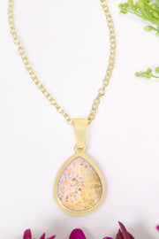 Lily Fossil Teardrop Pendant Necklace - GF