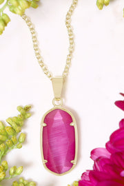 Pink Cat's Eye Pendant Necklace - GF