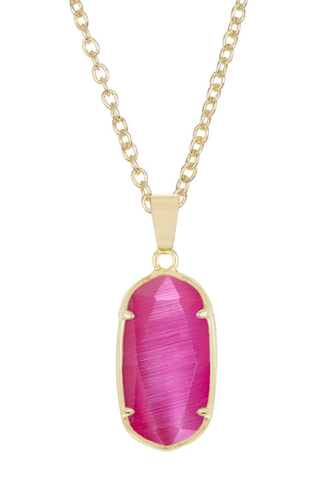 Pink Cat's Eye Pendant Necklace - GF