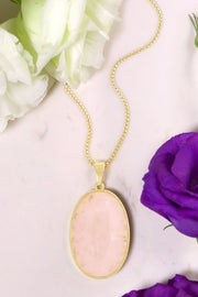 Rose Quartz Cabochon Pendant Necklace - GF