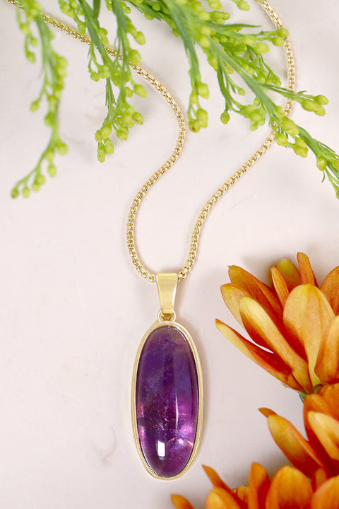 Amethyst Oval Pendant Necklace - GF