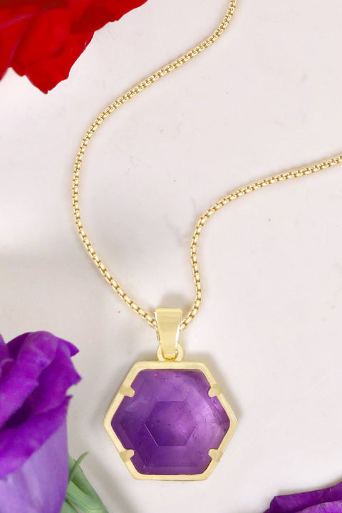 Amethyst Hexagon Pendant Necklace - GF