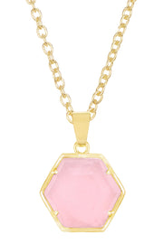 Rose Quartz Hexagon Pendant Necklace - GF