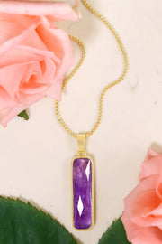 Amethyst Rectangle Pendant Necklace - GF